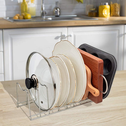 Pot Lid Holder, Stainless Steel Kitchen Organizer Rack Rest, Storage Cutting Boards, Bakeware, Pots & Pans, Serving Trays, Reusable Containers in Cabinet Pantry on Countertop