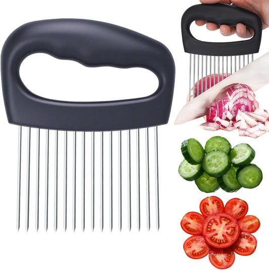 Extra-Large Onion Holder for Slicing, 304 Stainless Steel | 16 Long Needles, Vegetable Cutter & Tomato Slicer, For Potato & Meat Tenderizer