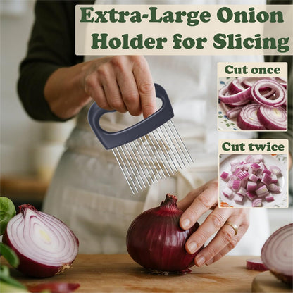 Extra-Large Onion Holder for Slicing, 304 Stainless Steel | 16 Long Needles, Vegetable Cutter & Tomato Slicer, For Potato & Meat Tenderizer