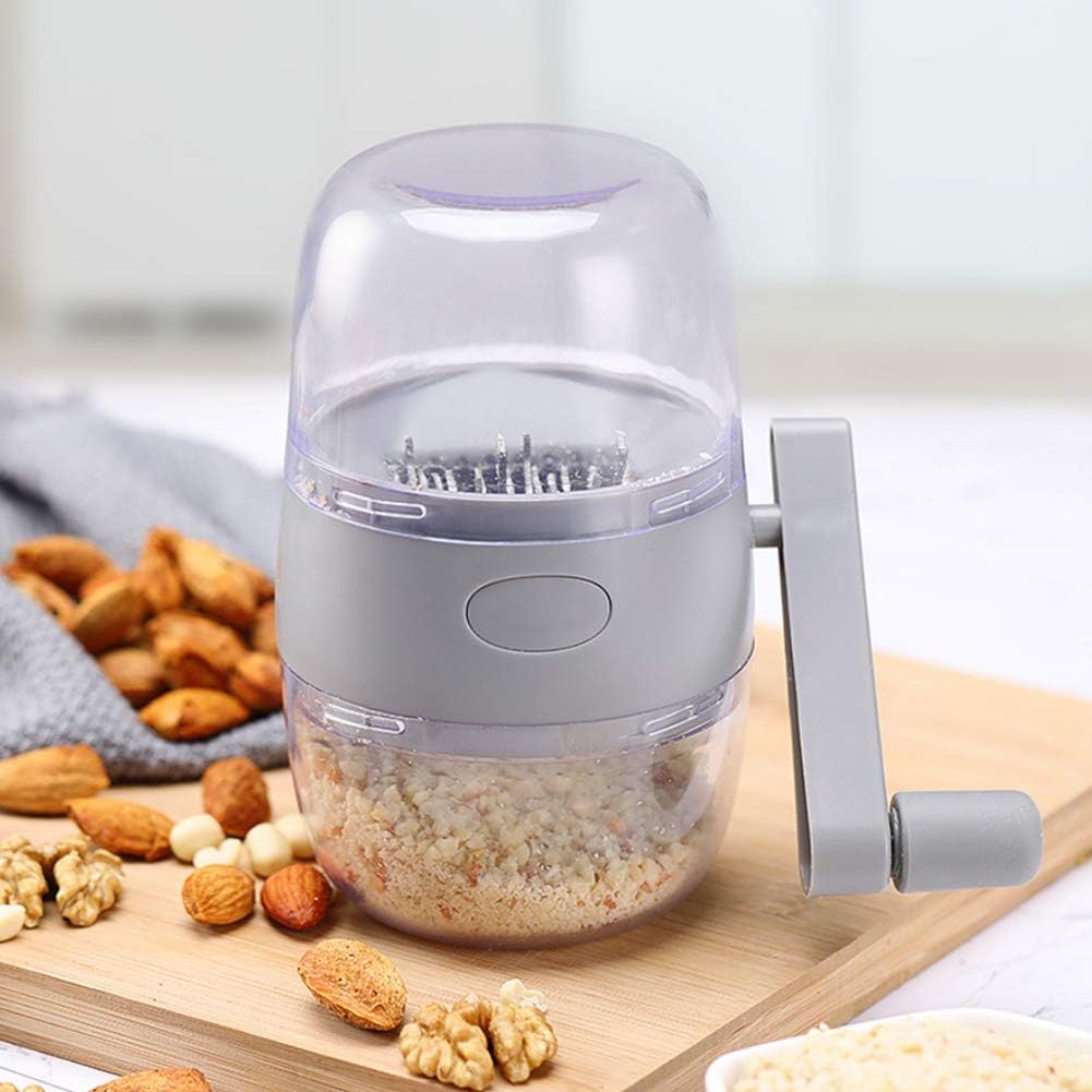 Manual Nut Grinder, Portable Hand Crank Nut Chopper, Food Shredder Mincer for Nuts Garlic Meat, Kitchen Gadget (Grey)