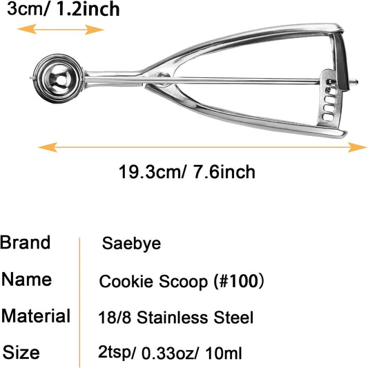 2 teaspoon Cookie Scoop, Size #100/2 tsp, Melon Baller Scoop, 1.18 inch/ 30 MM Ball, 18/8 Stainless Steel Mini Ice Cream Scoop, Secondary Polishing