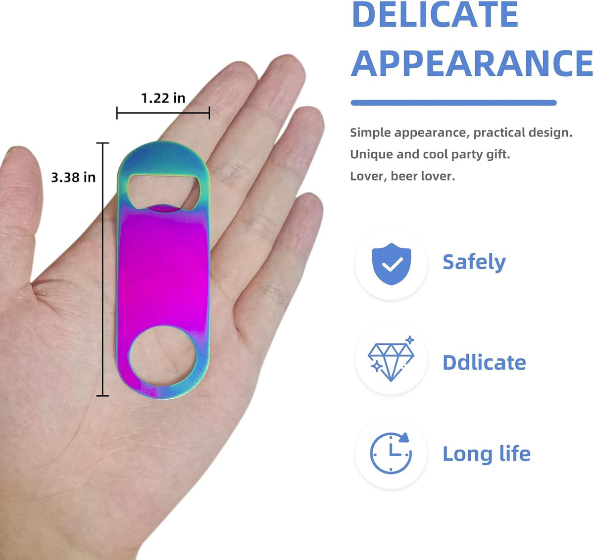 Rainbow Color Stainless Steel Flat Bottle Opener, Sturdy and Durable 2 Pcs to Send to Friends, Suitable for Bar Bartender Men Women Kitchen Restaurant Party Supplies (Small)