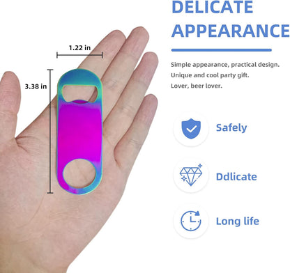 Rainbow Color Stainless Steel Flat Bottle Opener, Sturdy and Durable 2 Pcs to Send to Friends, Suitable for Bar Bartender Men Women Kitchen Restaurant Party Supplies (Small)