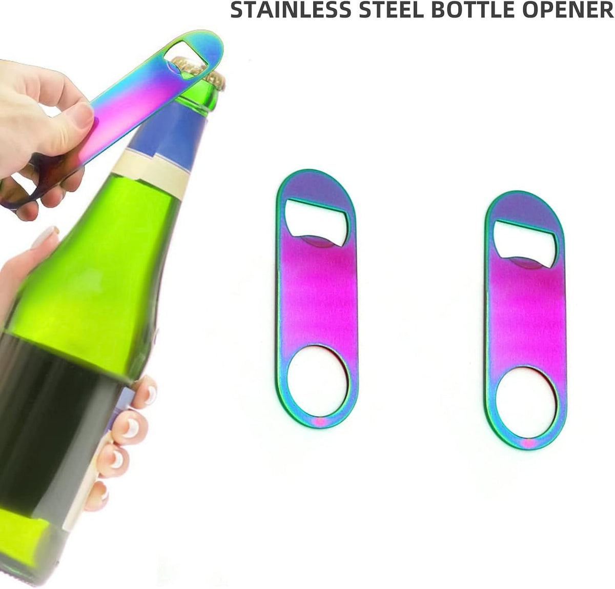 Rainbow Color Stainless Steel Flat Bottle Opener, Sturdy and Durable 2 Pcs to Send to Friends, Suitable for Bar Bartender Men Women Kitchen Restaurant Party Supplies (Small)
