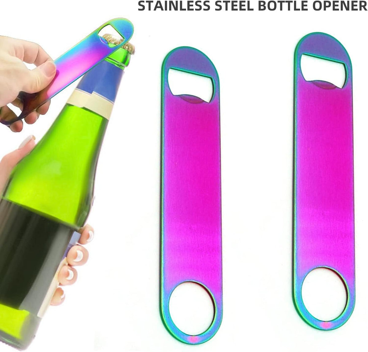 Rainbow Color Stainless Steel Flat Bottle Opener, Sturdy and Durable 2 Pcs to Send to Friends, Suitable for Bar Bartender Men Women Kitchen Restaurant Party Supplies (Small)