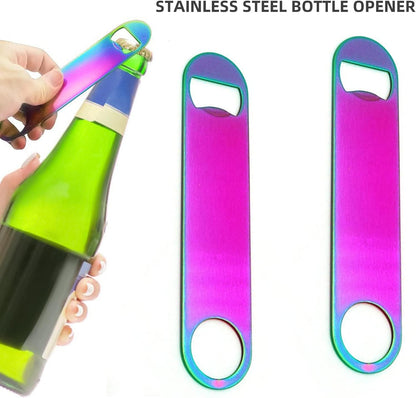 Rainbow Color Stainless Steel Flat Bottle Opener, Sturdy and Durable 2 Pcs to Send to Friends, Suitable for Bar Bartender Men Women Kitchen Restaurant Party Supplies (Small)