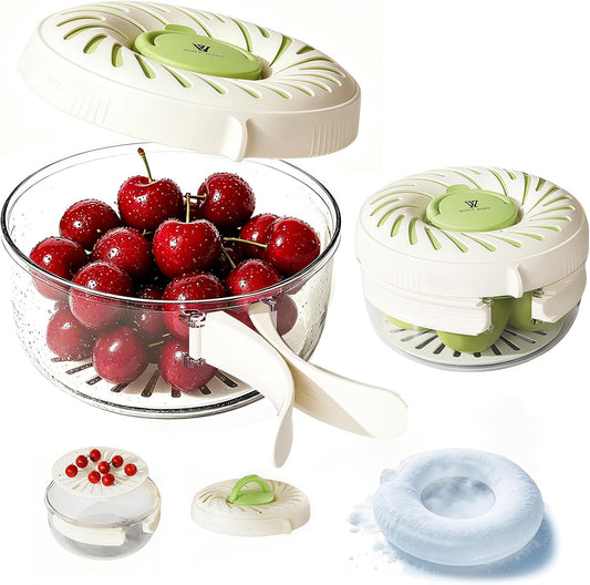 Fruit Strainer Storage Container with Lid,Ice Tray Drain Basket - 2 Pack | Fruit Cleaner Washing Bowl with Strainer, 2-in-1 Vegetable Washing Basket, Berry Keeper for Fridge,Kitchen,Picnic,Outdoor