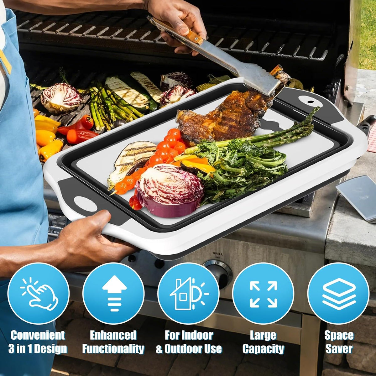 HI NINGER BBQ Prep Tub with Lid, Collapsible Camping Sink with Colander