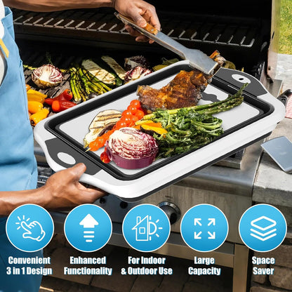HI NINGER BBQ Prep Tub with Lid, Collapsible Camping Sink with Colander