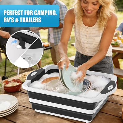 HI NINGER BBQ Prep Tub with Lid, Collapsible Camping Sink with Colander