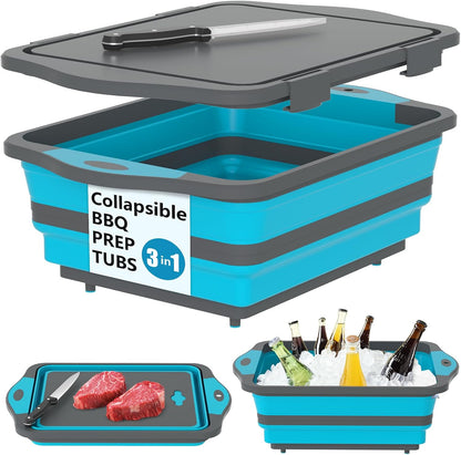 HI NINGER BBQ Prep Tub with Lid, Collapsible Camping Sink with Colander