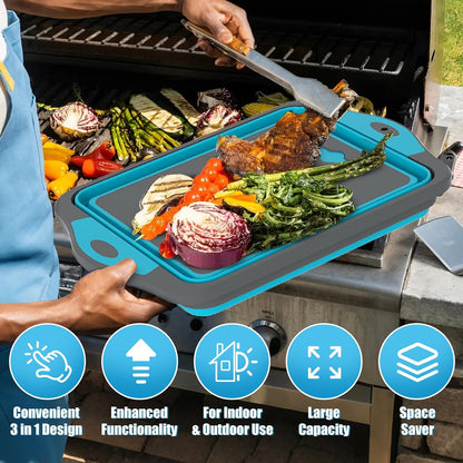 HI NINGER BBQ Prep Tub with Lid, Collapsible Camping Sink with Colander