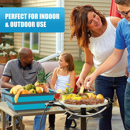 HI NINGER BBQ Prep Tub with Lid, Collapsible Camping Sink with Colander