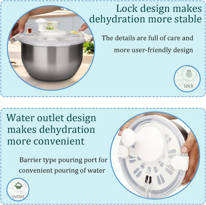 6L-Stainless Steel Salad Rotator, Non-Slip Base, Vegetable Dishwasher, Multi-Use Lettuce Spinner, Kitchen Strainers.