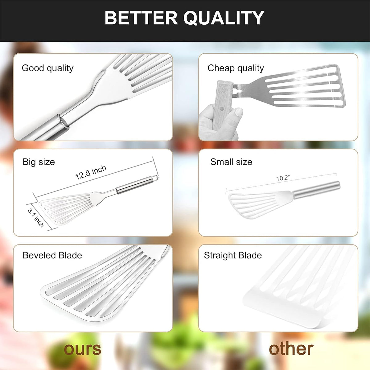 2-Piece Premium Fish Spatula Set, Big Size Stainless Steel, Thickness Blade Turner for Cooking, Flipping, Frying and Grilling