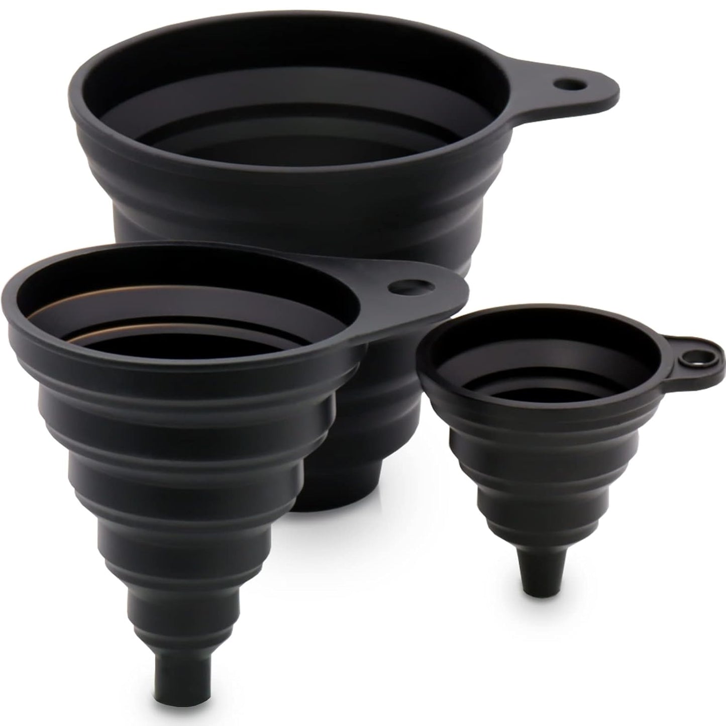 3 Sizes of Kitchen Funnel Set, Food Grade Funnels for Filling Bottles, Premium Silicone Collapsible Funnel for Transferring Liquid, Powder Transfer, Large Wide Mouth Canning Funnel, Small Funnel, HPWT