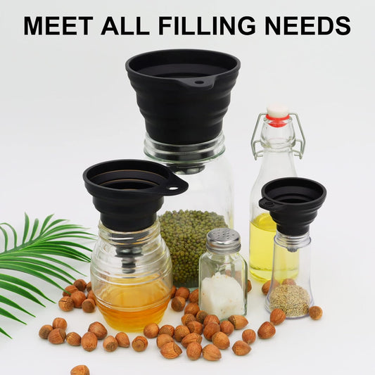 3 Sizes of Kitchen Funnel Set, Food Grade Funnels for Filling Bottles, Premium Silicone Collapsible Funnel for Transferring Liquid, Powder Transfer, Large Wide Mouth Canning Funnel, Small Funnel, HPWT