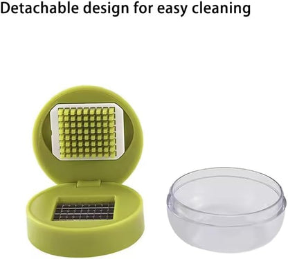 Mini Garlic Chopper and Press with Container, Manual Garlic Mincer Crusher Cutter Grinder, Stainless Steel Blades, Handheld Garlic Slicer Dicer Zoom Tool – Green