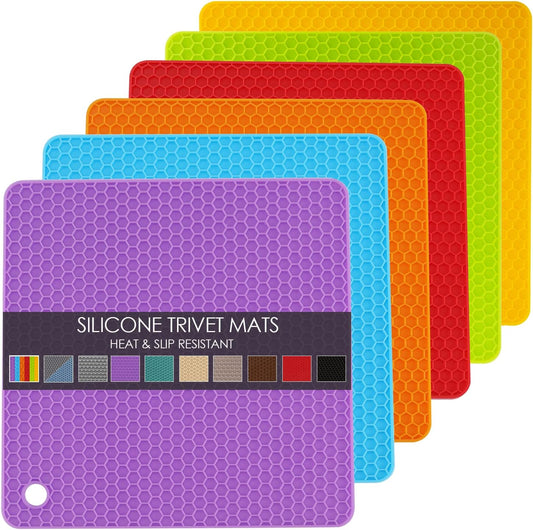 6 Pack Silicone Trivet Mat, Silicone Trivets for Hot Pots and Pans, Multipurpose Non-Slip & Heat Resistant Silicone Hot Pad for Kitchen Counter - Colors B