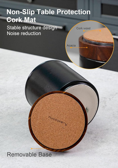 Ceramic Rotating Kitchen Utensil Holder for Countertop, 7.2'' Stone Black | 360° Large Cooking Utensil Crock for Kitchen Counter Organizer, Wooden Base No-Slip, Farmhouse Decor, Christmas Gift