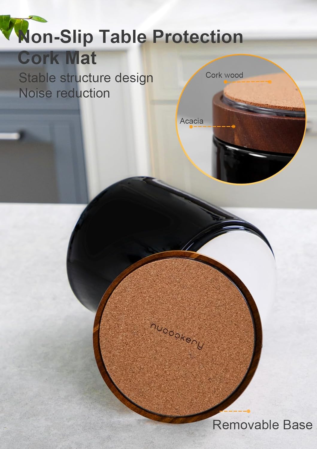 Ceramic Rotating Kitchen Utensil Holder for Countertop, 7.2'' Stone Black | 360° Large Cooking Utensil Crock for Kitchen Counter Organizer, Wooden Base No-Slip, Farmhouse Decor, Christmas Gift