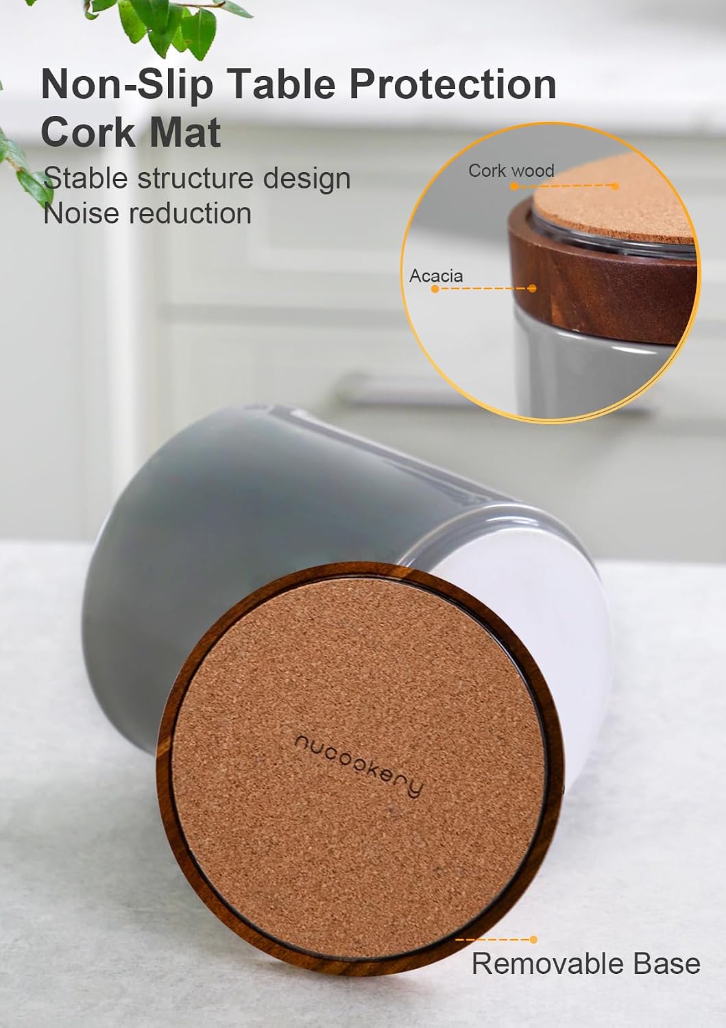 Ceramic Rotating Kitchen Utensil Holder for Countertop, 7.2'' Stone Black | 360° Large Cooking Utensil Crock for Kitchen Counter Organizer, Wooden Base No-Slip, Farmhouse Decor, Christmas Gift