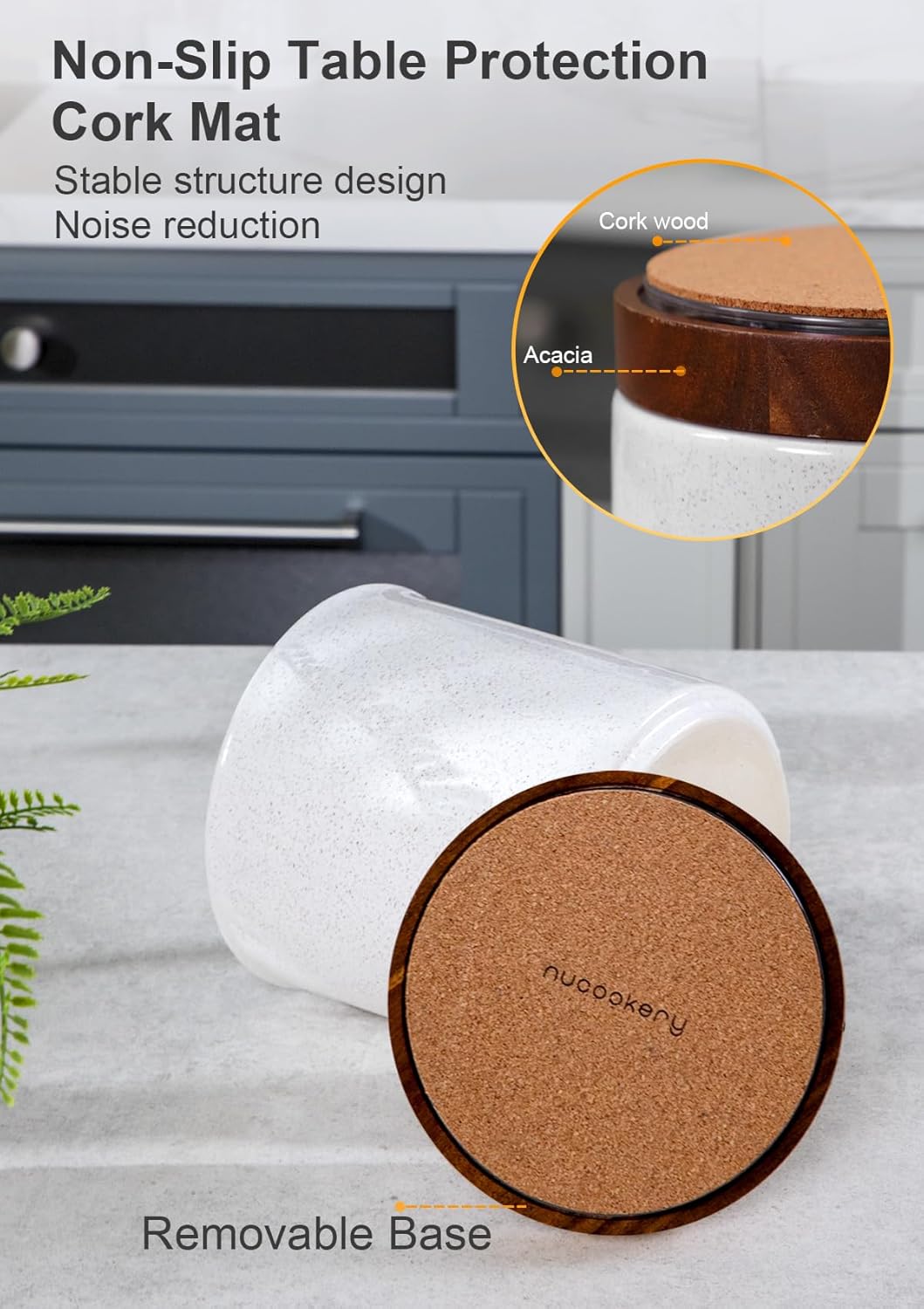 Ceramic Rotating Kitchen Utensil Holder for Countertop, 7.2'' Stone Black | 360° Large Cooking Utensil Crock for Kitchen Counter Organizer, Wooden Base No-Slip, Farmhouse Decor, Christmas Gift