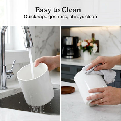 Ceramic Rotating Kitchen Utensil Holder for Countertop, 7.2'' Stone Black | 360° Large Cooking Utensil Crock for Kitchen Counter Organizer, Wooden Base No-Slip, Farmhouse Decor, Christmas Gift