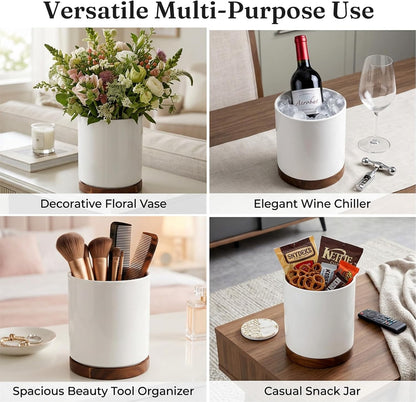 Ceramic Rotating Kitchen Utensil Holder for Countertop, 7.2'' Stone Black | 360° Large Cooking Utensil Crock for Kitchen Counter Organizer, Wooden Base No-Slip, Farmhouse Decor, Christmas Gift