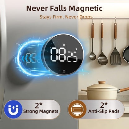 Digital Magnetic Kitchen Timer & Stopwatch with LED Display, Space Gray