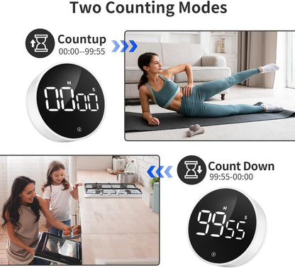 Digital Magnetic Kitchen Timer & Stopwatch with LED Display, Space Gray