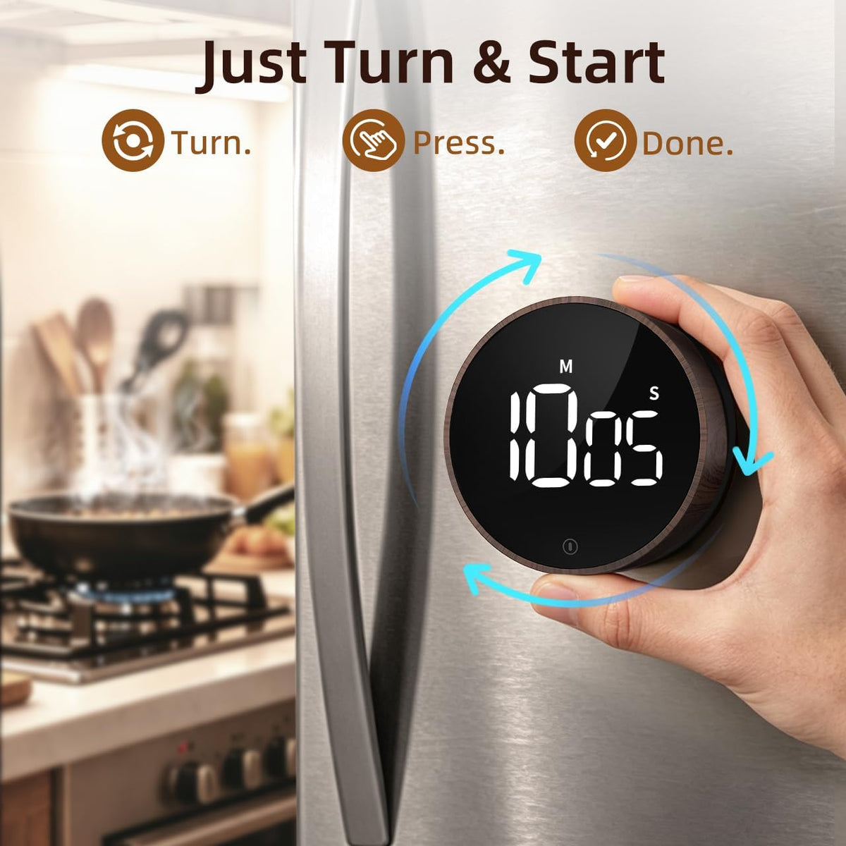 Digital Magnetic Kitchen Timer & Stopwatch with LED Display, Space Gray