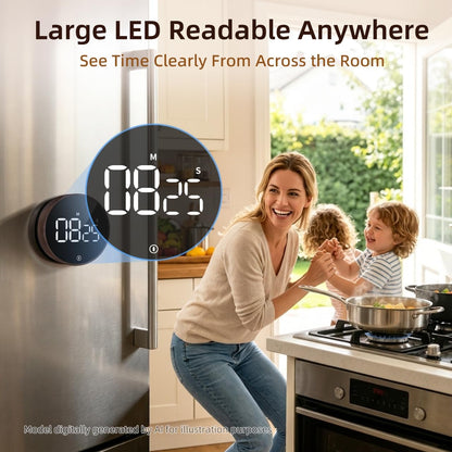 Digital Magnetic Kitchen Timer & Stopwatch with LED Display, Space Gray