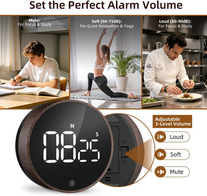 Digital Magnetic Kitchen Timer & Stopwatch with LED Display, Space Gray