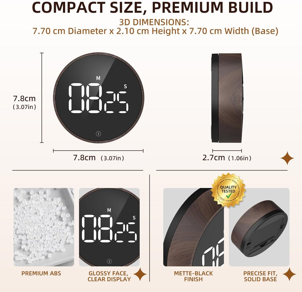Digital Magnetic Kitchen Timer & Stopwatch with LED Display, Space Gray
