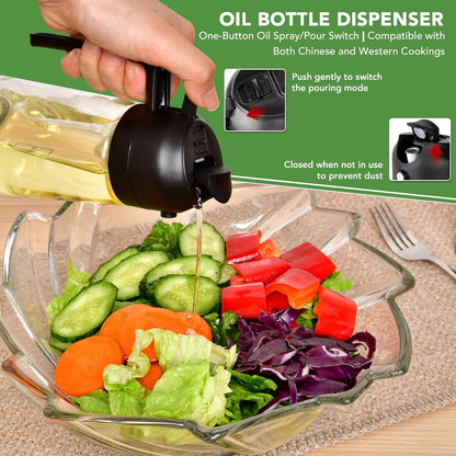 2 in 1 Oil Dispenser and Oil Sprayer for Cooking, 16oz/470ml Glass Olive Oil Dispenser Bottle Kitchen Gadget & Air Fryer Accessories for Salad, BBQ, Frying and Baking (Yellow)