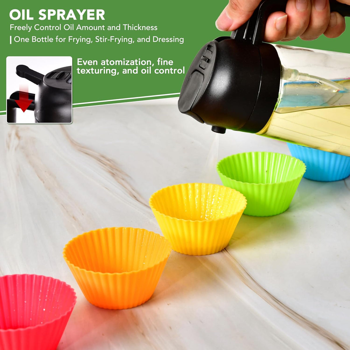2 in 1 Oil Dispenser and Oil Sprayer for Cooking, 16oz/470ml Glass Olive Oil Dispenser Bottle Kitchen Gadget & Air Fryer Accessories for Salad, BBQ, Frying and Baking (Yellow)