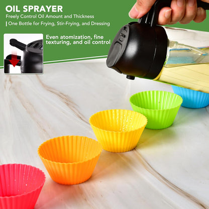2 in 1 Oil Dispenser and Oil Sprayer for Cooking, 16oz/470ml Glass Olive Oil Dispenser Bottle Kitchen Gadget & Air Fryer Accessories for Salad, BBQ, Frying and Baking (Yellow)