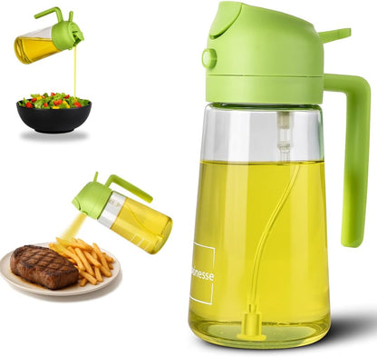 2 in 1 Oil Dispenser and Oil Sprayer for Cooking, 16oz/470ml Glass Olive Oil Dispenser Bottle Kitchen Gadget & Air Fryer Accessories for Salad, BBQ, Frying and Baking (Yellow)