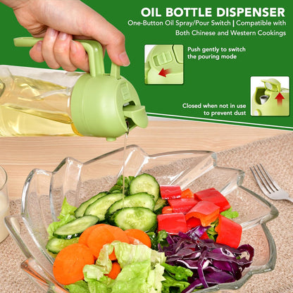 2 in 1 Oil Dispenser and Oil Sprayer for Cooking, 16oz/470ml Glass Olive Oil Dispenser Bottle Kitchen Gadget & Air Fryer Accessories for Salad, BBQ, Frying and Baking (Yellow)