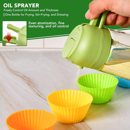 2 in 1 Oil Dispenser and Oil Sprayer for Cooking, 16oz/470ml Glass Olive Oil Dispenser Bottle Kitchen Gadget & Air Fryer Accessories for Salad, BBQ, Frying and Baking (Yellow)
