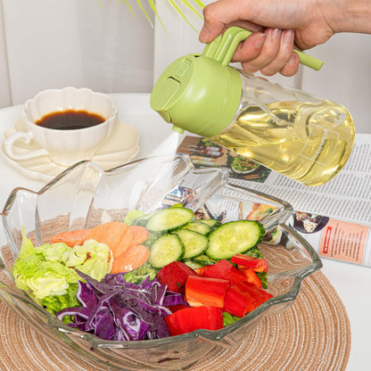 2 in 1 Oil Dispenser and Oil Sprayer for Cooking, 16oz/470ml Glass Olive Oil Dispenser Bottle Kitchen Gadget & Air Fryer Accessories for Salad, BBQ, Frying and Baking (Yellow)