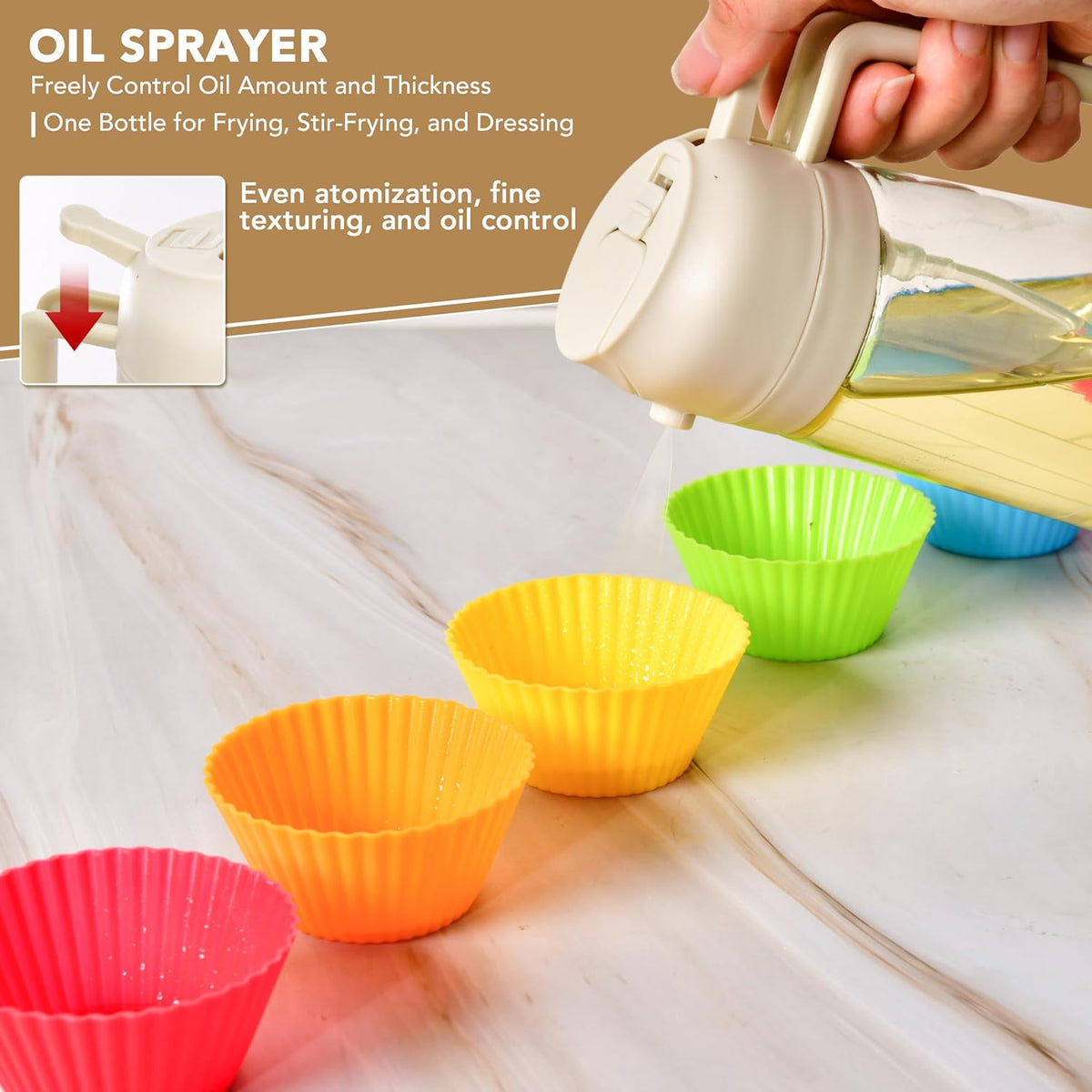 2 in 1 Oil Dispenser and Oil Sprayer for Cooking, 16oz/470ml Glass Olive Oil Dispenser Bottle Kitchen Gadget & Air Fryer Accessories for Salad, BBQ, Frying and Baking (Yellow)