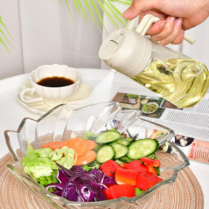 2 in 1 Oil Dispenser and Oil Sprayer for Cooking, 16oz/470ml Glass Olive Oil Dispenser Bottle Kitchen Gadget & Air Fryer Accessories for Salad, BBQ, Frying and Baking (Yellow)