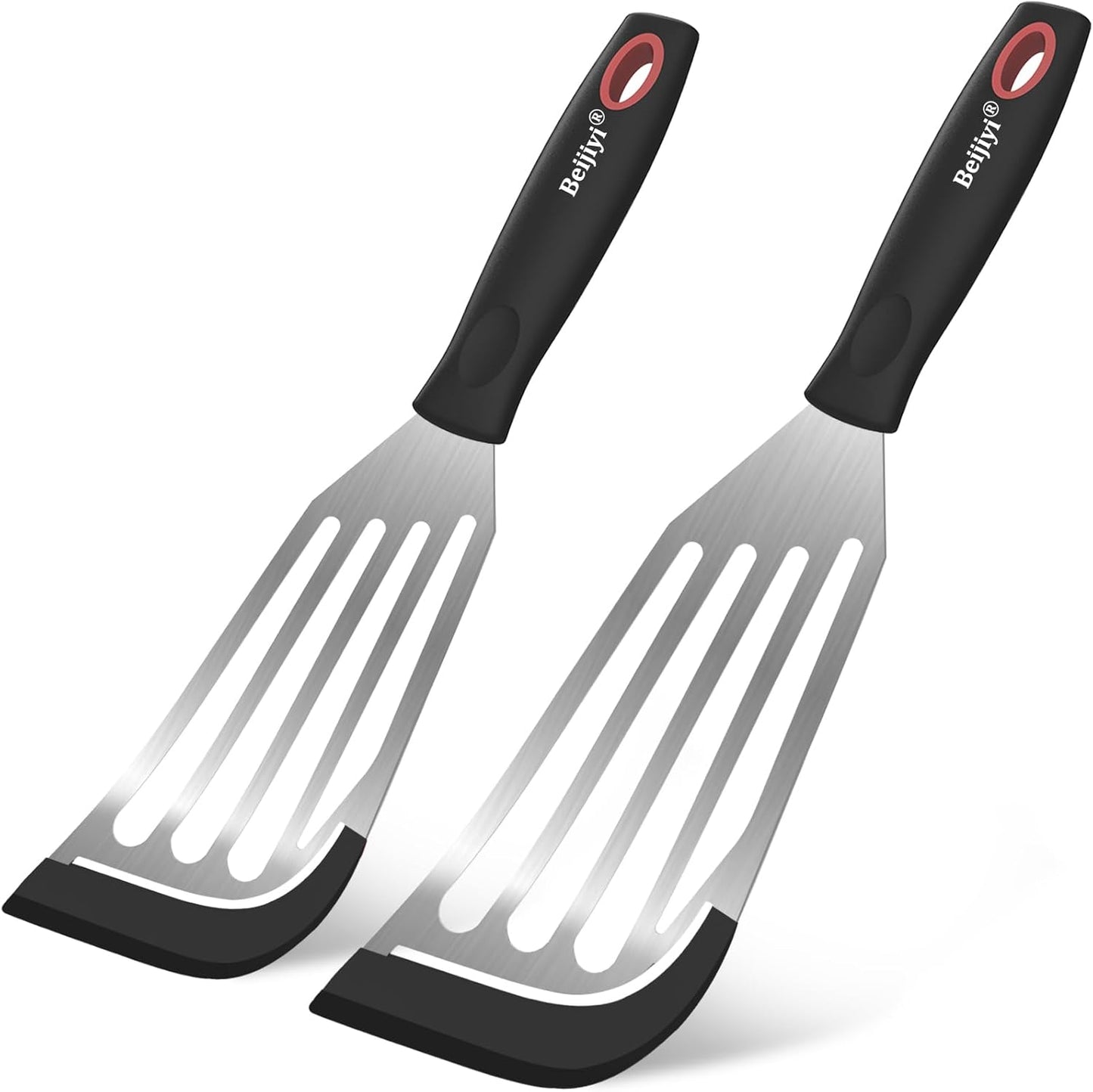 2-Piece Silicone Fish Spatula for Nonstick Cookware, Heat Resistant | BPA Free, Flexible & Thin Edge, Scratch-Free, Slotted Turner, Kitchen Use, Cooking Flipper for Egg, Pancake, Dishwasher Safe