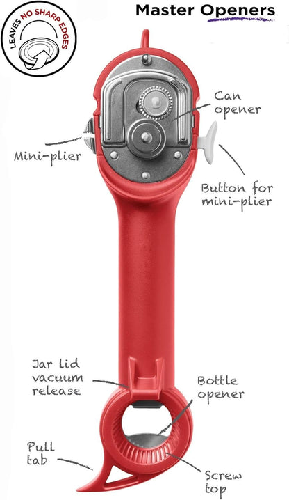 Auto Safety Master Opener for Cans, Bottles and Jars, 9 x 2.75 inches, Red