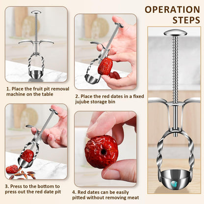 Cherry Pitter Tool, Multi Stoner Fruit Remover with Stainless Steel Rod, Dates Pitting Device for Red Dates, Hawthorn, Cherries, Jujubes