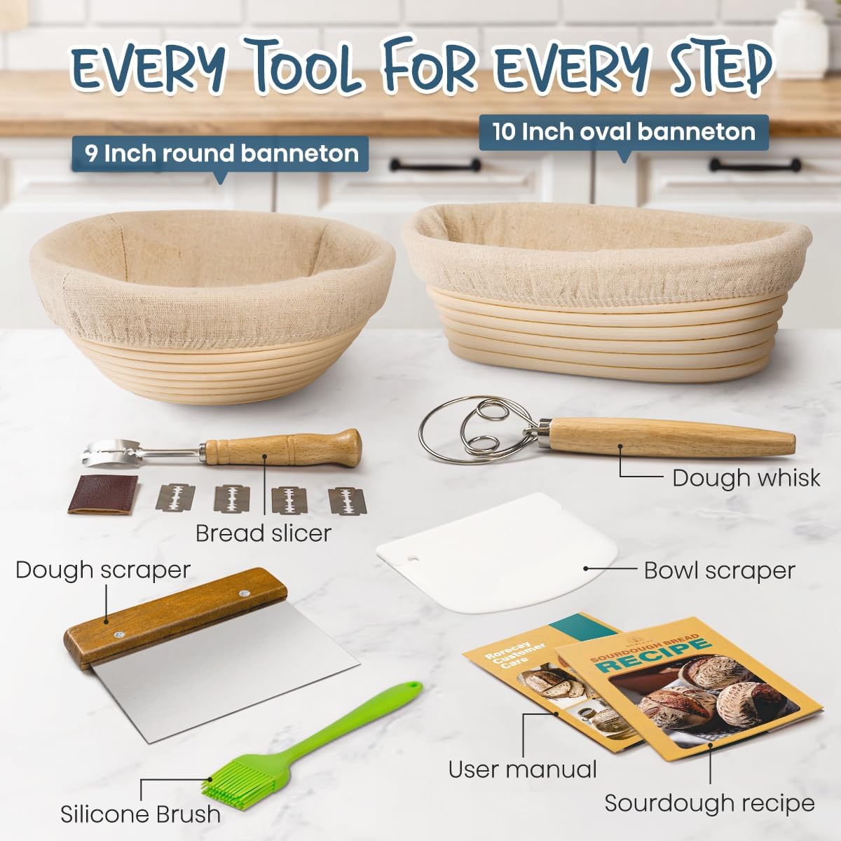 Sourdough Starter Kit with Banneton Bread Proofing Baskets
