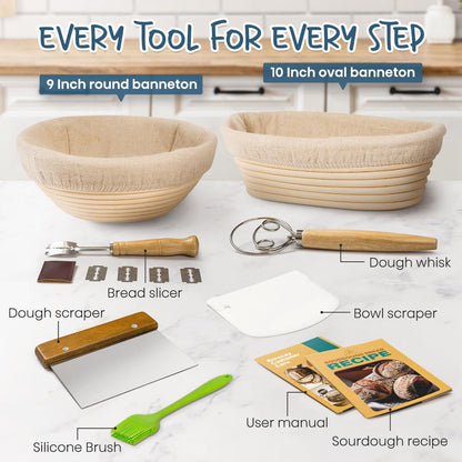 Sourdough Starter Kit with Banneton Bread Proofing Baskets