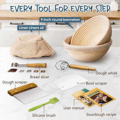 Sourdough Starter Kit with Banneton Bread Proofing Baskets